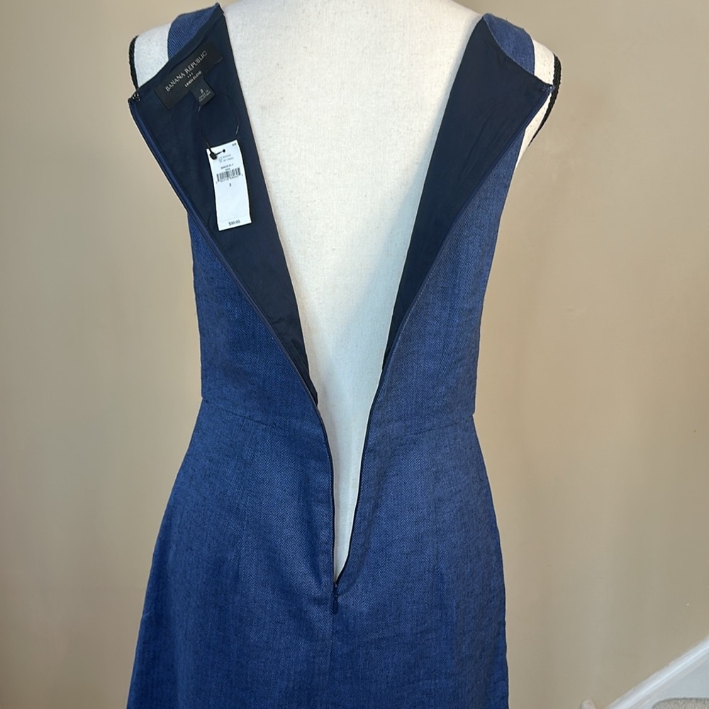 Banana Republic Classic Blue Herringbone Linen Blend Dress - Picture 8 of 13